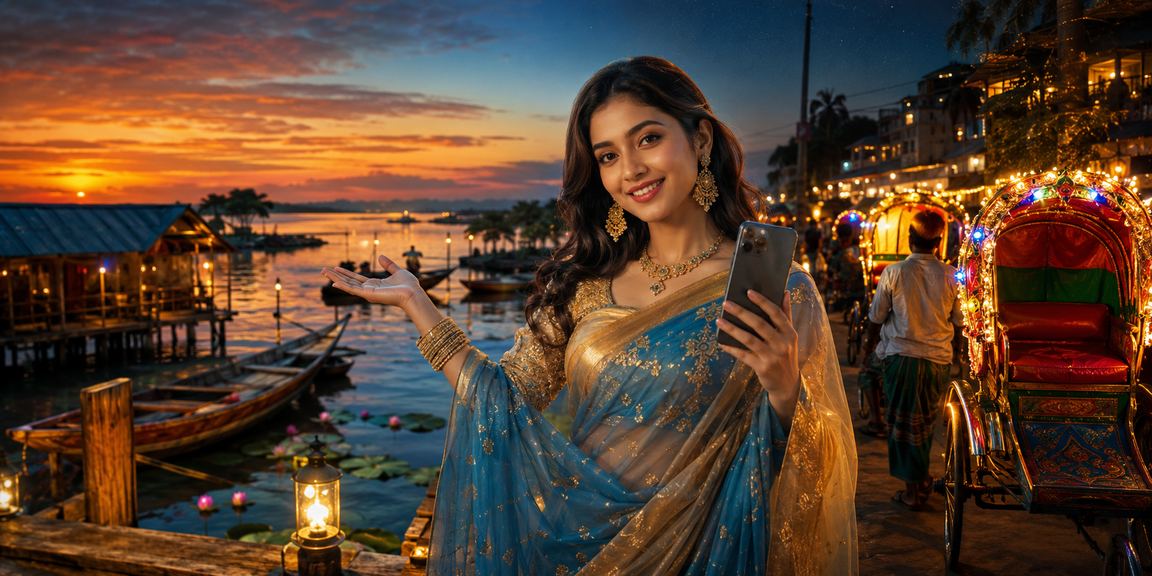 ঢাকায় ডিপোজিট বোনাস উপভোগ করছেন শাড়ি পরিহিত একজন নারী